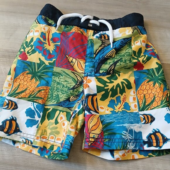 Boys 2T Gymboree Hawaiian Patchwork Tropical Swim Trunks - Picture 2 of 5